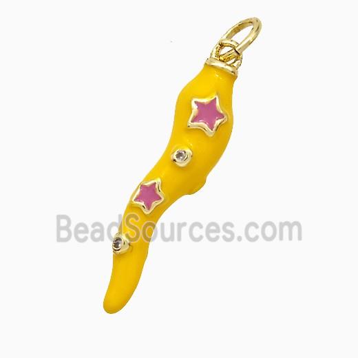 Copper Chili Pendant Yellow Enamel Star Gold Plated