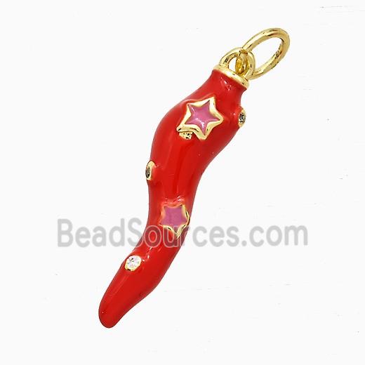 Copper Chili Pendant Red Enamel Star Gold Plated