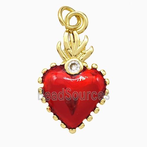 Copper Heart Pendant Red Painted Gold Plated