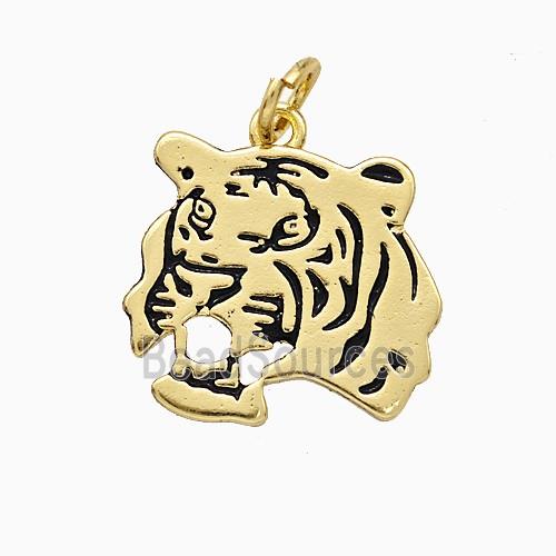 Copper Tiger Charms Pendant Black Enamel Gold Plated