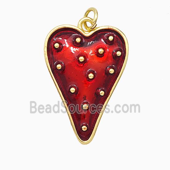 Copper Heart Pendant Red Painted Gold Plated