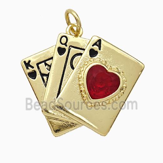 Playing Card Charms Copper Pendant Pave Crystal Glass Enamel Gold Plated