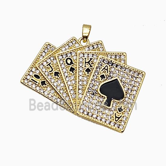 Playing Card Charms Copper Pendant Pave Zirconia Enamel Gold Plated