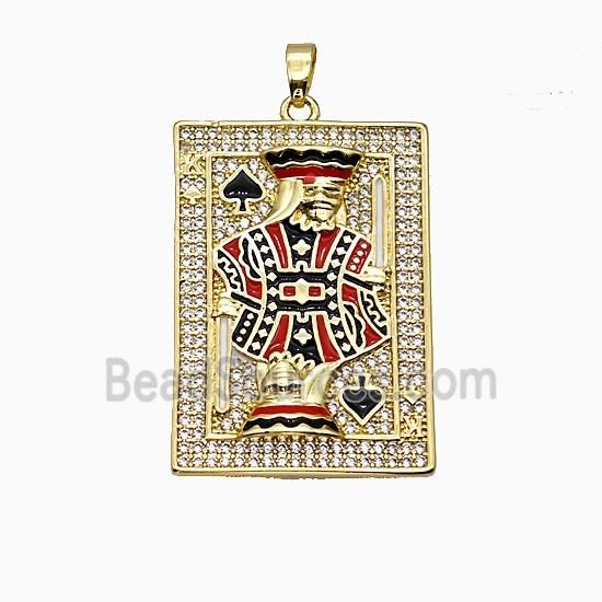 Playing Card Charms Copper Pendant Pave Zirconia Enamel Gold Plated