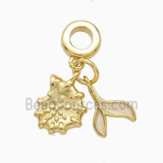 Copper Spiral Shell And Mermaid-Tail Pendant White Painted Gold Plated
