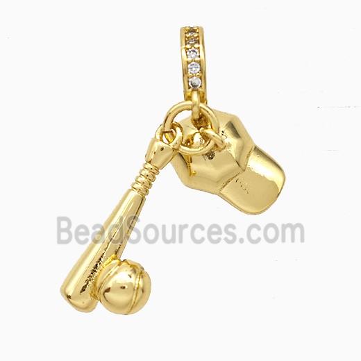 Baseball And Bats Hats Charms Copper Pendant Gold Plated