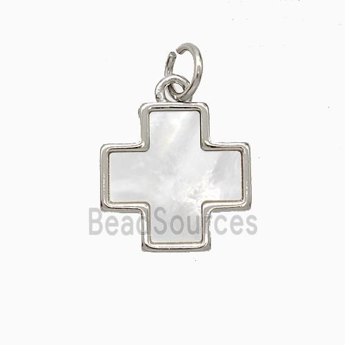 Copper Cross Pendant Pave Shell Platinum Plated