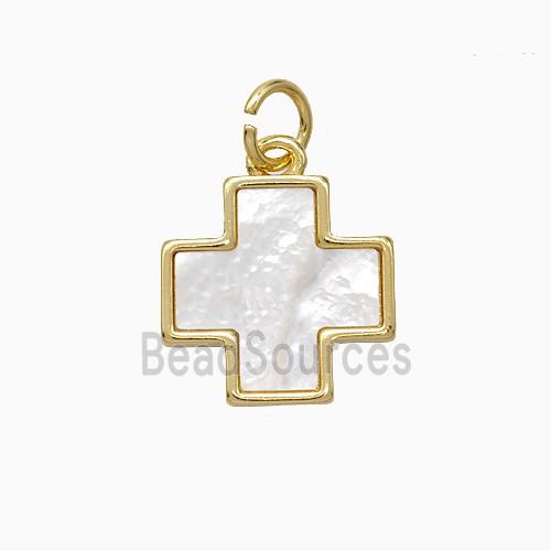 Copper Cross Pendant Pave Shell Gold Plated