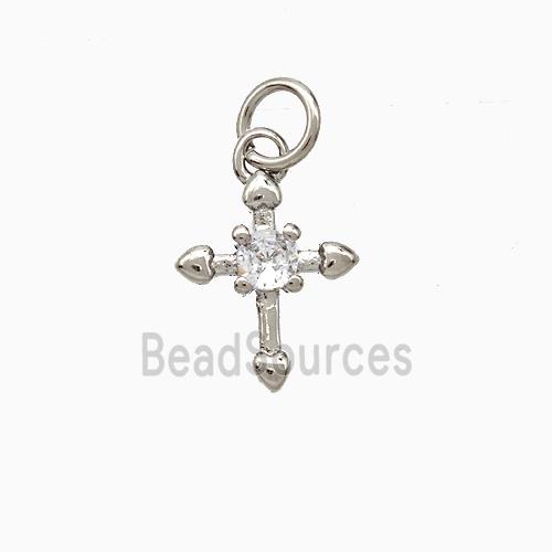 Copper Cross Pendant Pave Zirconia Platinum Plated
