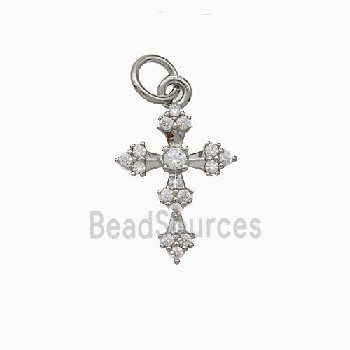 Copper Cross Pendant Pave Zirconia Platinum Plated