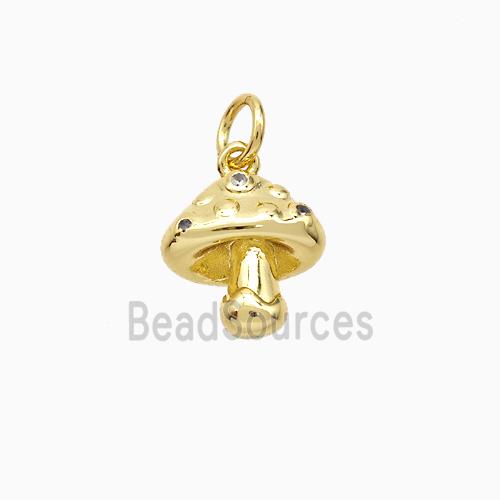 Mushroom Charms Copper Pendant Pave Zirconia Gold Plated