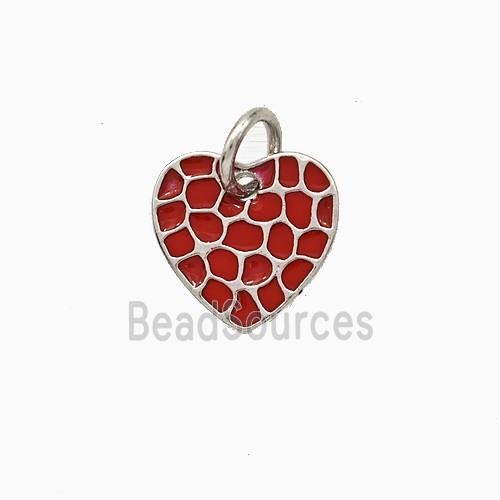 Copper Heart Pendant Red Enamel Platinum Plated