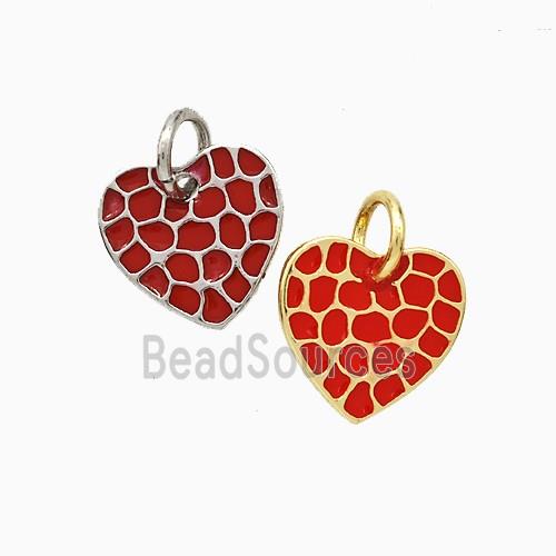 Copper Heart Pendant Red Enamel Mixed