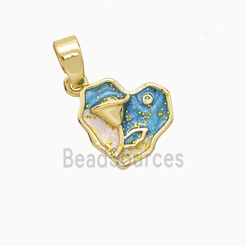 Copper Flower Pendant Painted Heart Gold Plated