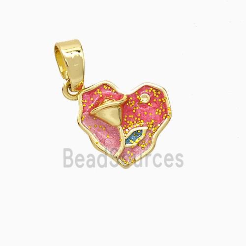 Copper Flower Pendant Painted Heart Gold Plated