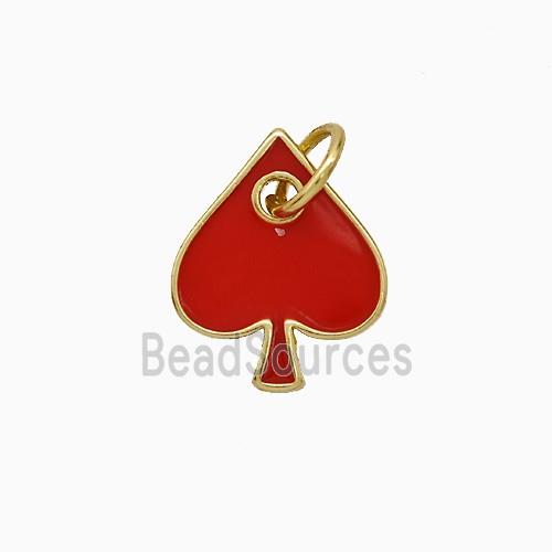 ACE of Heart Copper Pendant Red Enamel Gold Plated