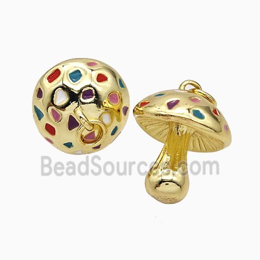Copper Mushroom Pendant Multicolor Enamel Gold Plated