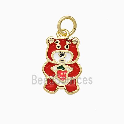 Copper Bear Pendant Red Enamel Gold Plated