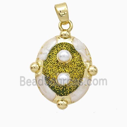 Copper Oval Pendant Pave Pearlized Resin Gold Plated