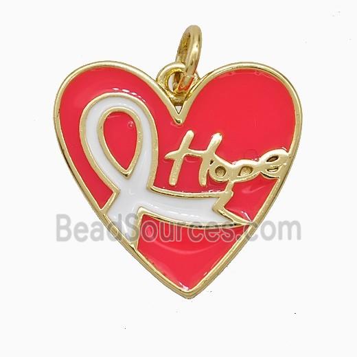 Copper Heart Pendant Red Enamel Hope Awareness Ribbons Gold Plated