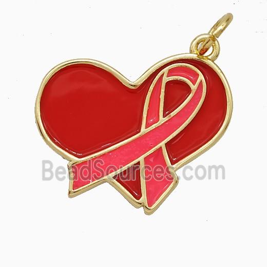 Copper Heart Pendant Red Enamel Awareness Ribbons Gold Plated