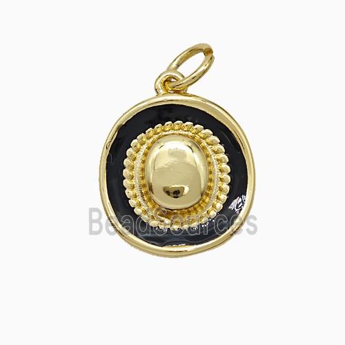 Copper Hat Pendant Black Enamel Gold Plated