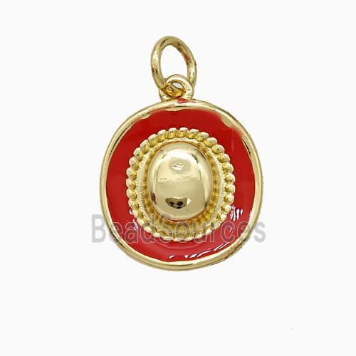 Copper Hat Pendant Red Enamel Gold Plated