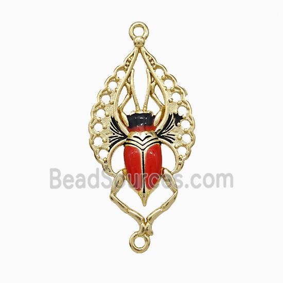 Beetle Charms Copper Pendant Red Enamel Gold Plated