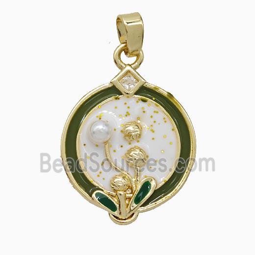 Copper Flower Pendant Pave Pearlized Resin White Painted Gold Plated