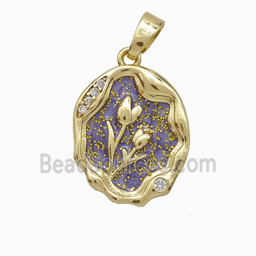 Enamel Copper Pendant Pave Zircon, Gold Plated