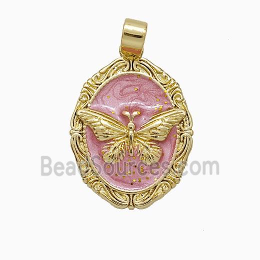 Enamel Copper Pendant Pave Zircon, Gold Plated