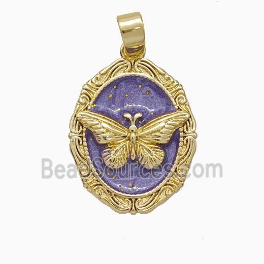 Copper Butterfly Pendant Purple Painted Gold Plated