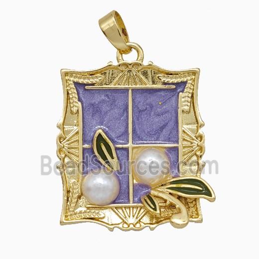 Copper Flower Pendant Pave Pearlized Resin Purple Painted Gold Plated