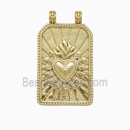 Copper Heart Pendant Rectangle 2loops Gold Plated