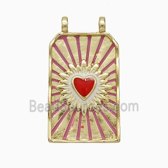 Copper Heart Pendant Rectangle Enamel 2loops Gold Plated