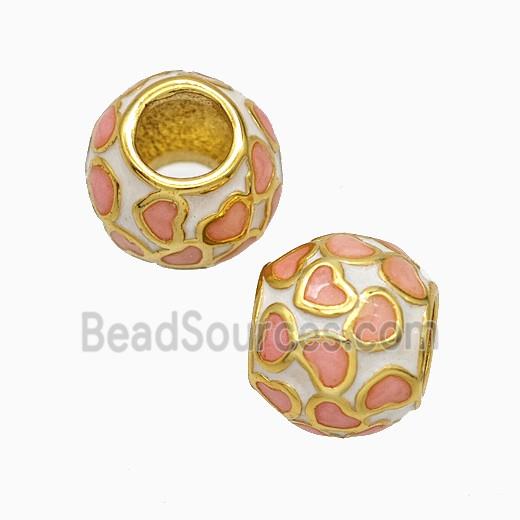 Copper Round Beads Pink Heart Enamel Large Hole Gold Plated