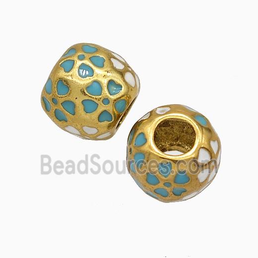 Copper Round Beads Turqblue Heart Enamel Large Hole Gold Plated