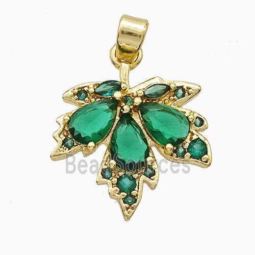 Copper Maple Leaf Pendant Pave Zirconia Gold Plated