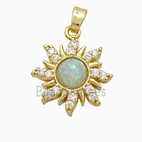 Copper Sun Pendant Pave Zirconia Fire Opal Gold Plated