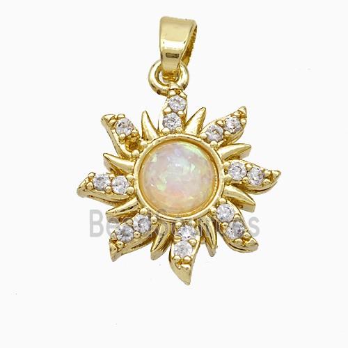 Copper Sun Pendant Pave Zirconia Fire Opal Gold Plated