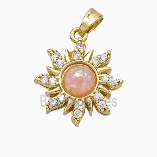 Copper Sun Pendant Pave Zirconia Fire Opal Gold Plated