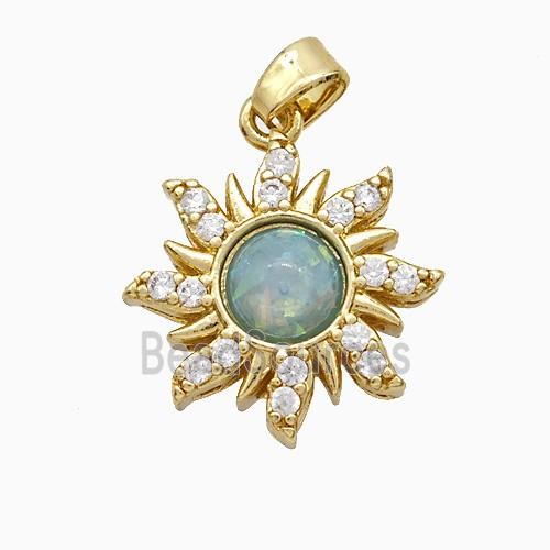 Copper Sun Pendant Pave Zirconia Fire Opal Gold Plated