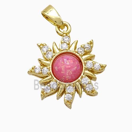 Copper Sun Pendant Pave Zirconia Fire Opal Gold Plated