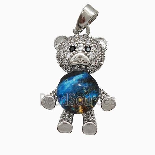 Copper Bear Pendant Pave Zirconia Resin Platinum Plated
