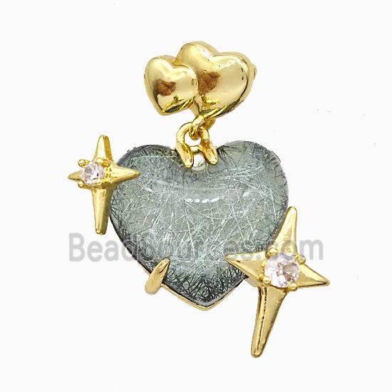 Resin Heart Pendant Copper Star Pave Zirconia Gold Plated