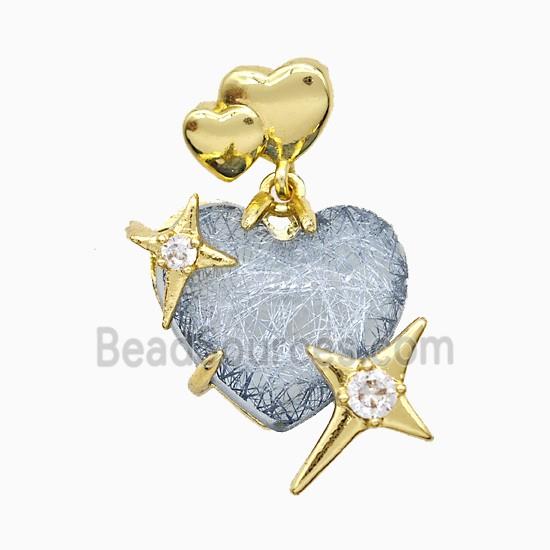 Resin Heart Pendant Copper Star Pave Zirconia Gold Plated