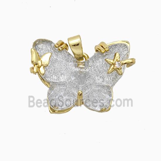 Silver Resin Butterfly Pendant Copper Star Pave Zirconia Gold Plated