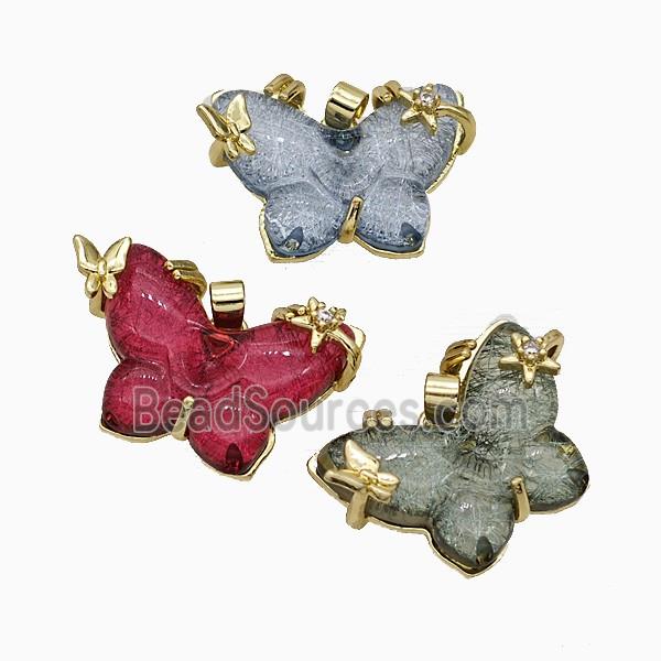 Resin Butterfly Pendant Copper Star Pave Zirconia Gold Plated Mixed