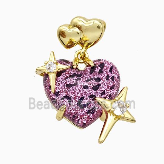 Hotpink Resin Heart Pendant Copper Star Pave Zirconia Gold Plated
