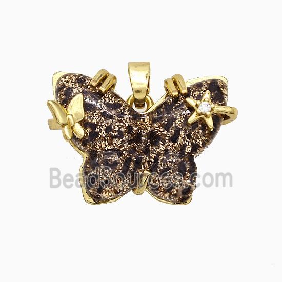 Coffee Resin Butterfly Pendant Copper Star Pave Zirconia Gold Plated